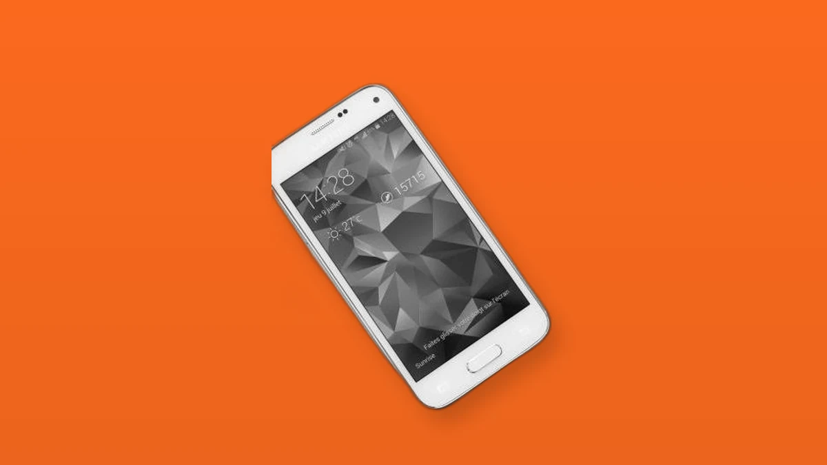 White smartphone displaying a lock screen on a bright orange background