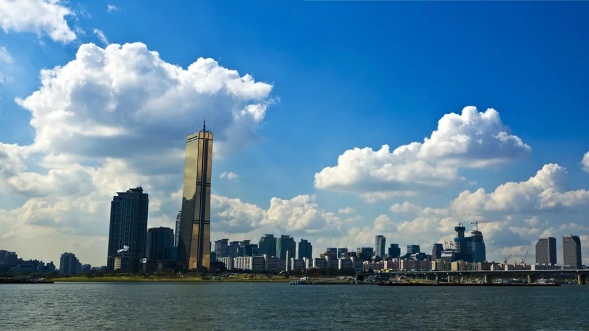 The skyline of Seoul, South Korea, seen across the Han River