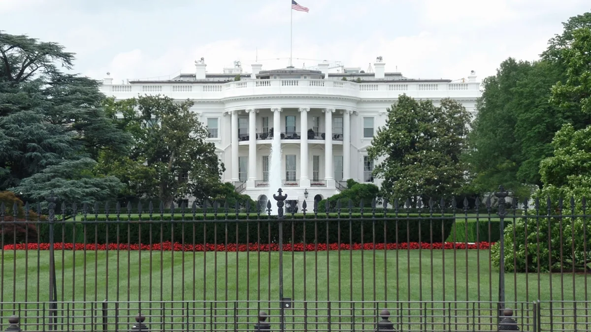 The South Lawn facade of the White House in Washington, DC