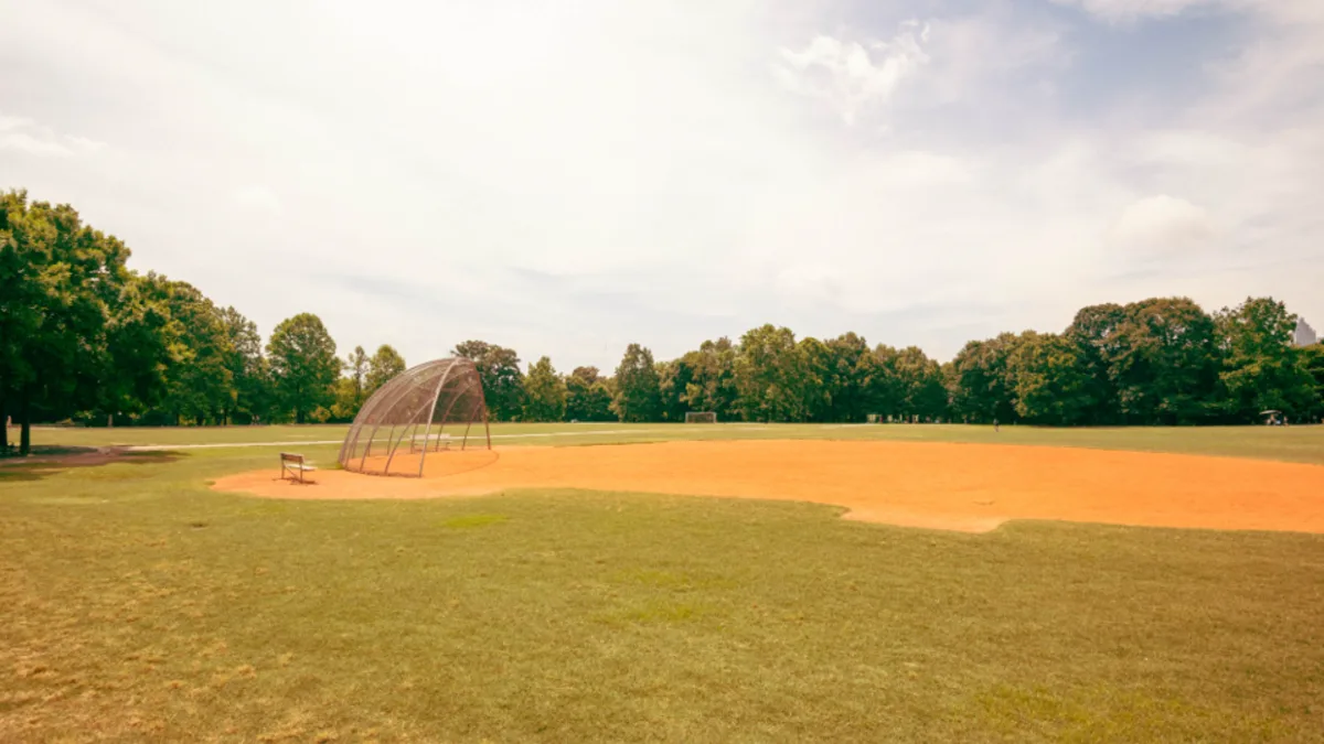 An empty baseball field awaiting players before a game