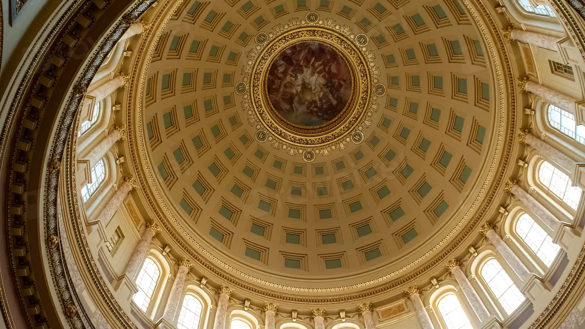 The ornate interior of the United States Capitol dome